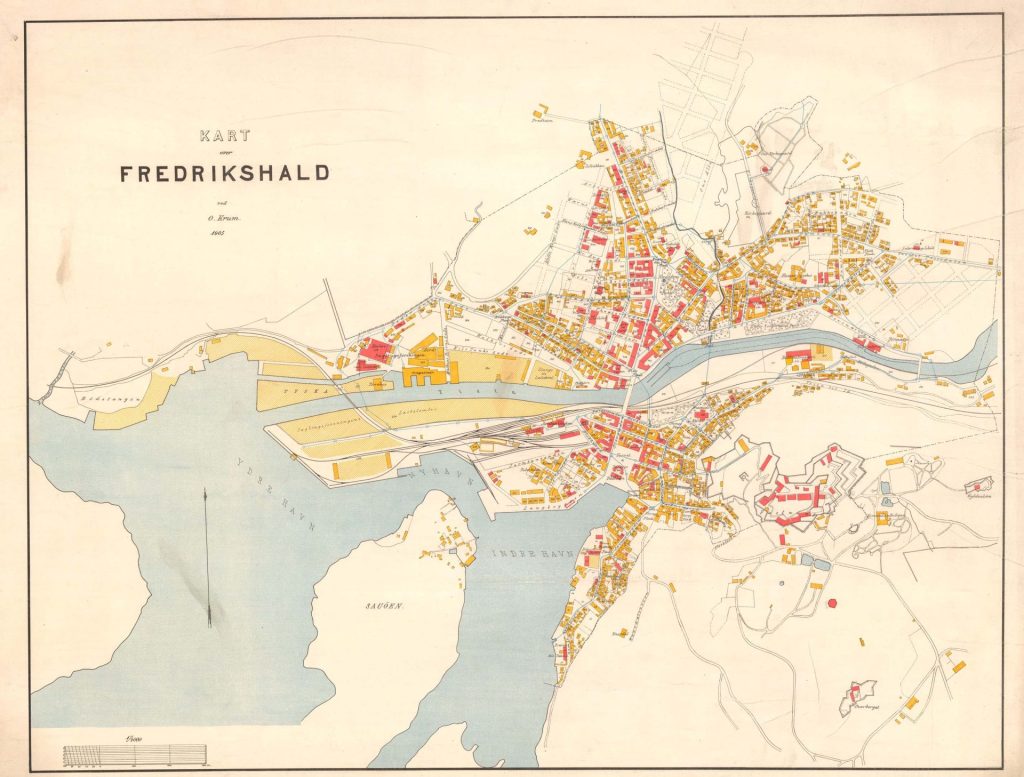 Kart fra 1905 over Fredrikshald og Fredriksten festning