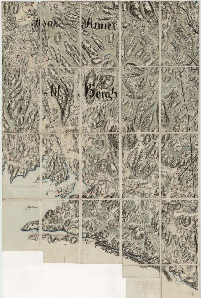 Kart fra 1808 over en del av Berg/Asak